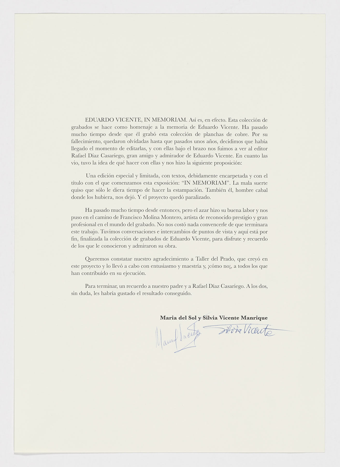 In Memoriam, Eduardo Vicente