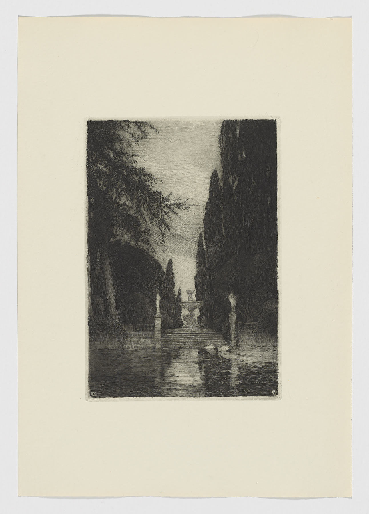 Jardín y estanque con cisnes o Crepúsculo, Ricardo Baroja