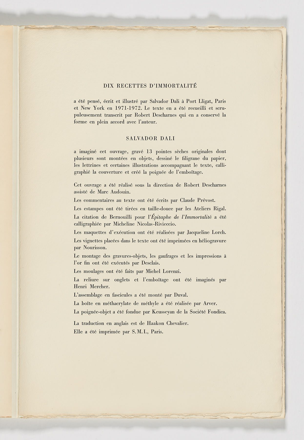 Dix Recettes d’Immortalite, 1973, Salvador Dalí