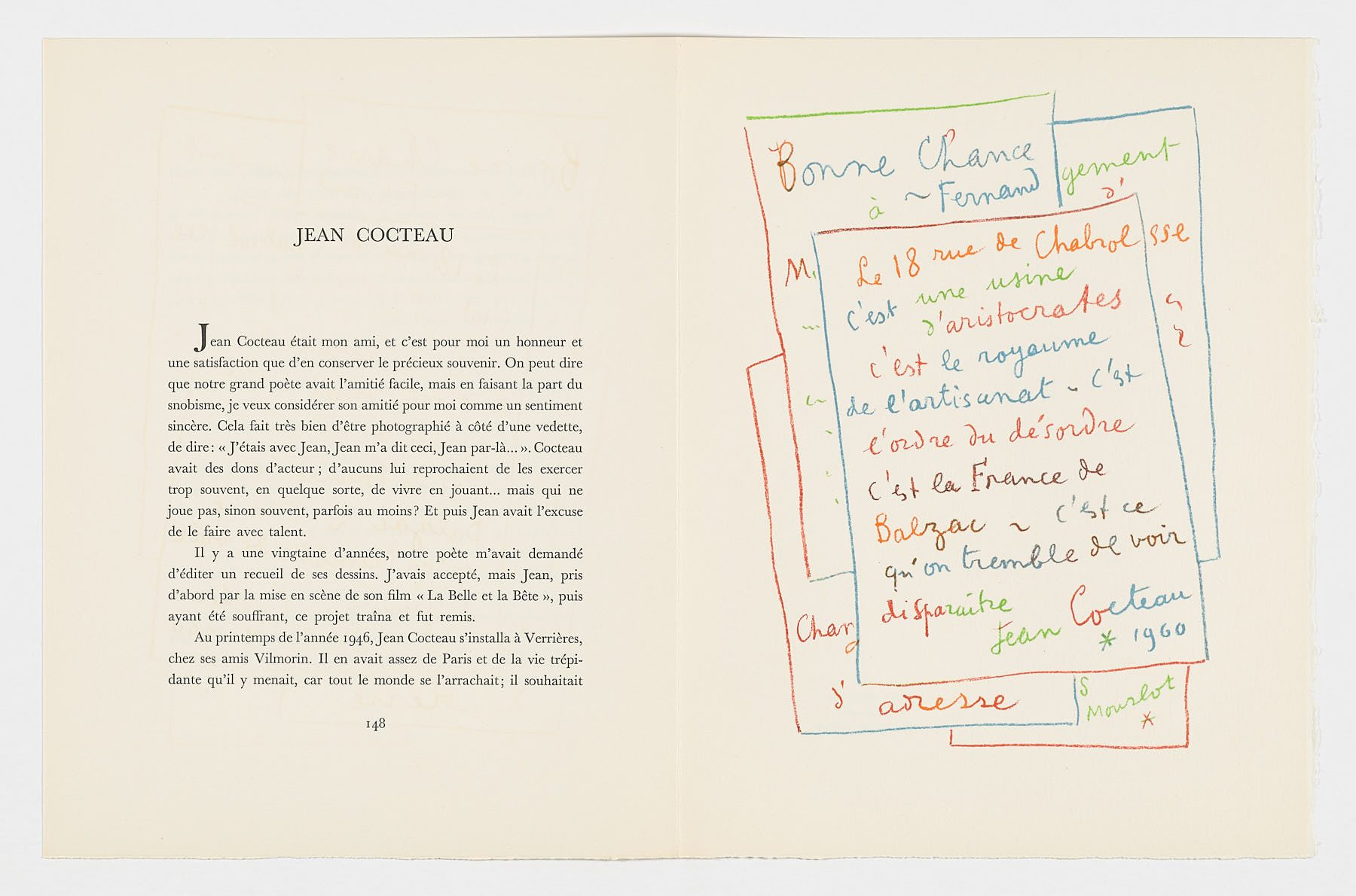 Manuscrit, 1972, Jean Cocteau