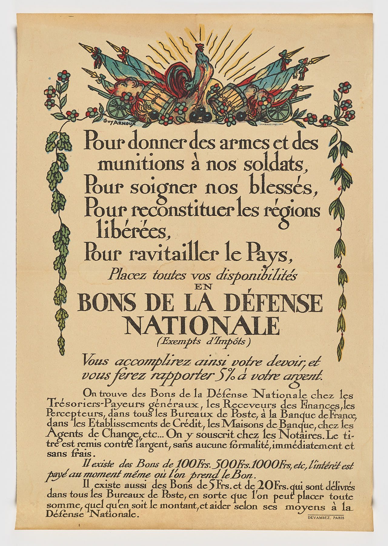 Pour donner des armes. Bons de la Défense Nationale, 1917, Guy Arnoux