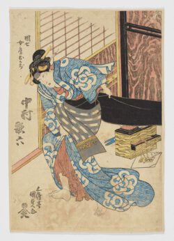 Nakamura Utaroku en el papel de Okaji, la esposa de Dan-shichi