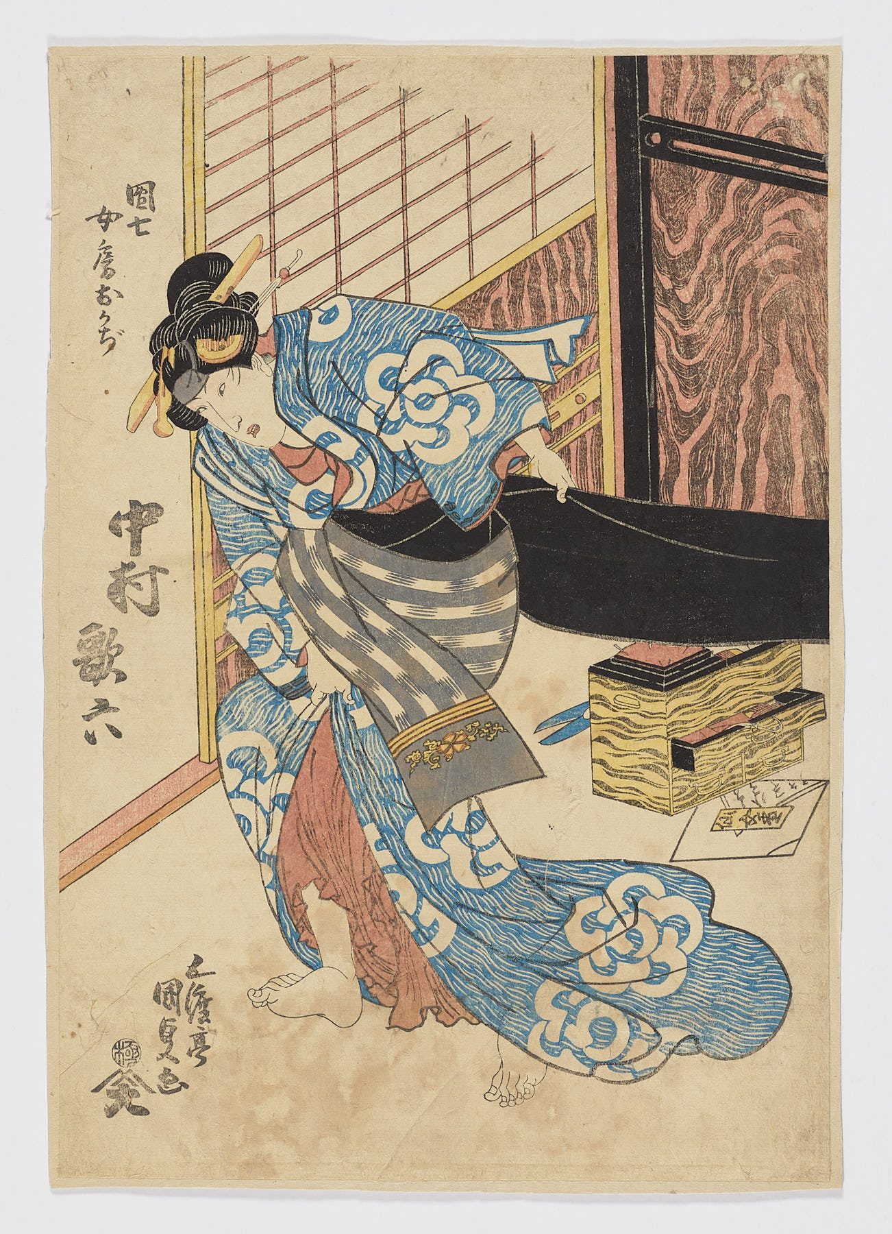 Nakamura Utaroku en el papel de Okaji, la esposa de Dan-shichi