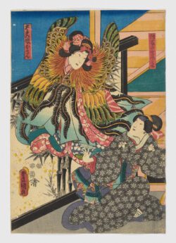 Gondo Taijōrachi y Osan. Tenma Musume Fujin («La doncella celestial / mujer voladora»), Utagawa Kunisada (Toyokuni III)