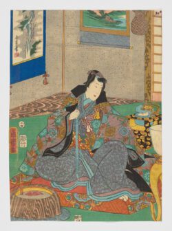 Kashiwagi (柏木, «El roble»). Serie Murasaki Shikibu Genji karuta (Las cartas Genji de Murasaki Shikibu), Utagawa Kunisada II
