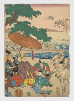 Udaishō Yoritomo Ranchū («El Gran General de la Derecha Yoritomo contemplando las grullas»), Utagawa Kunisada (Toyokuni III)