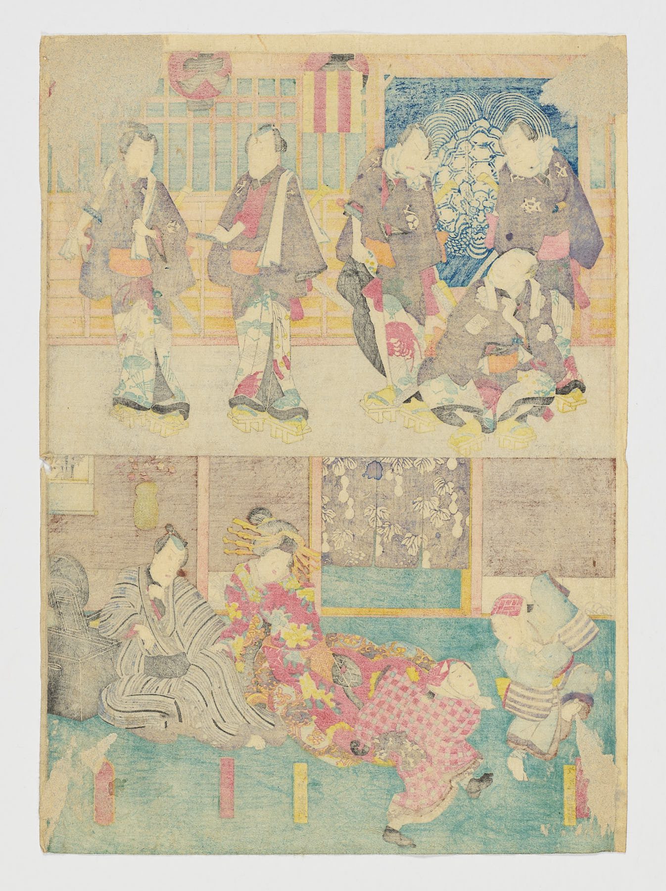 Actores como los cinco Otokodata y actores de kabuki, Utagawa Kunisada (Toyokuni III)