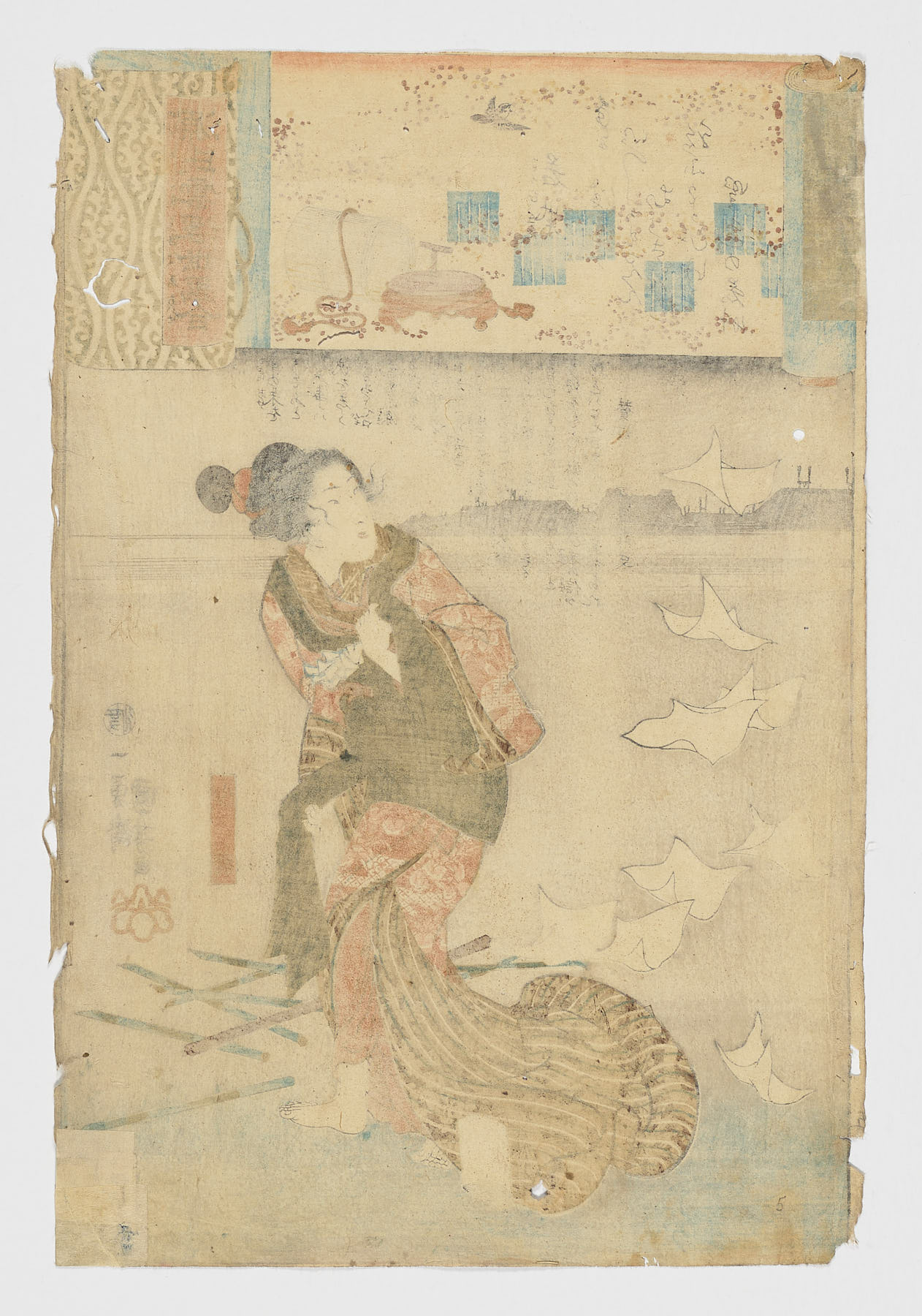 Wakamurasaki (No. 5 Lavanda) / Genji kumo ukiyoe awase, Utagawa Kuniyoshi