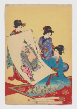 Escena de mujeres practicando la pintura, Toyohara Chikanobu