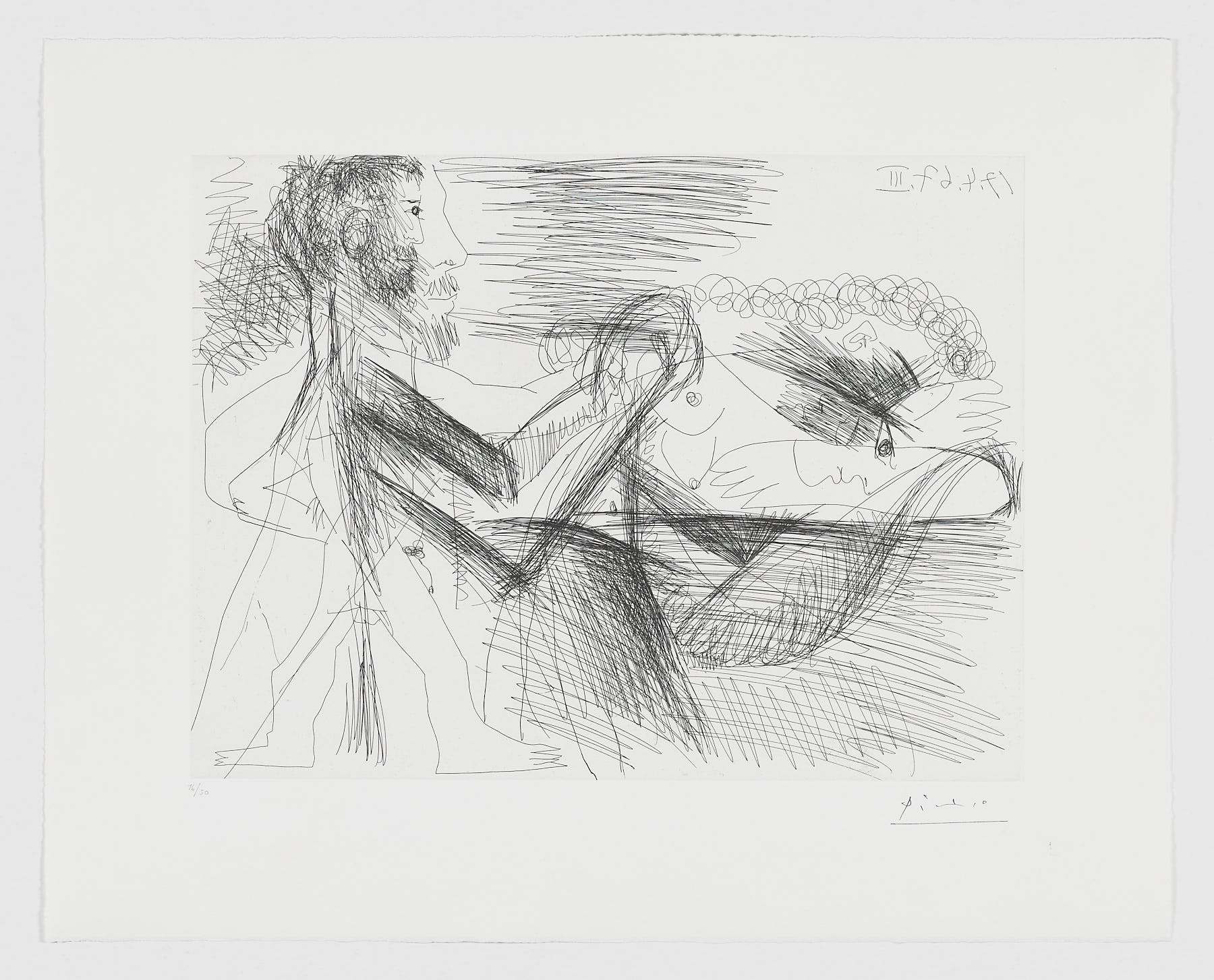 HOMME ASSIS PRÈS D’UNE FEMME ALLONGÉE, Pablo Picasso